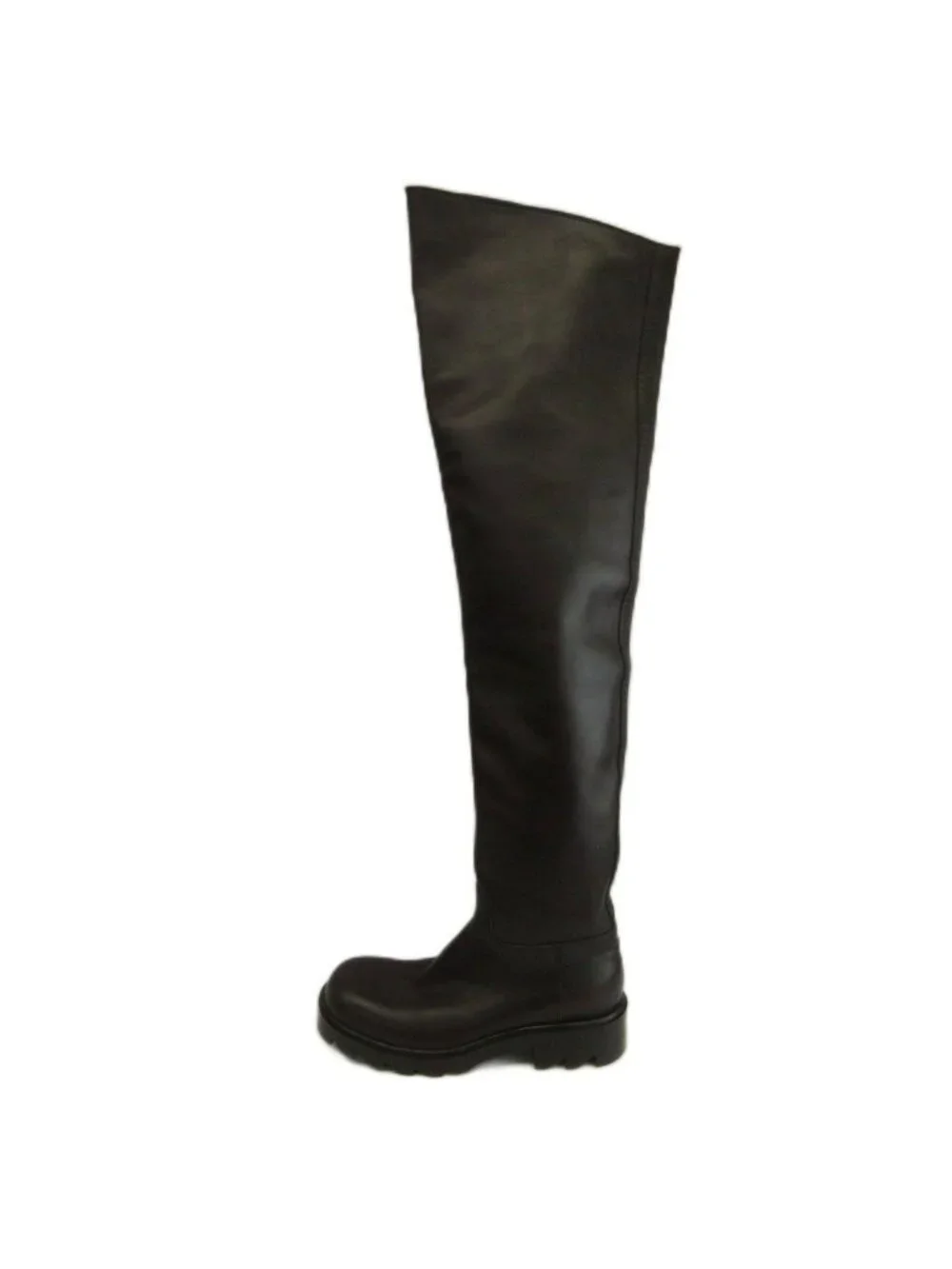 Bottega Veneta Lug Boots Thigh High Long Knee Leather Round Toe Dark Brown